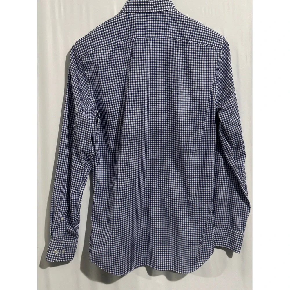 Banana Republic Mens Non-Iron Cotton Stretch Gingham Dress Shirt Navy Blue S